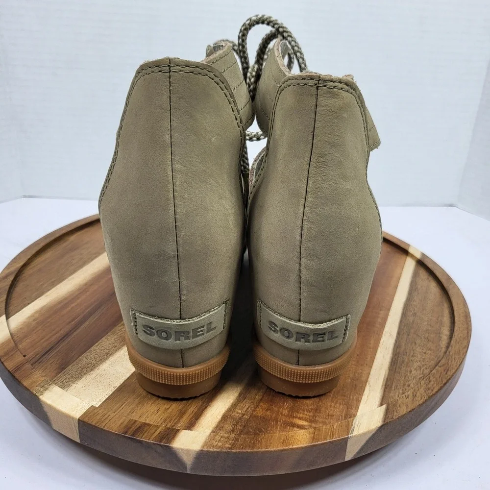 Sorel Joanie II Lace Wedge Sandals Women 6.5 Sage Green Excellent NL3223-365